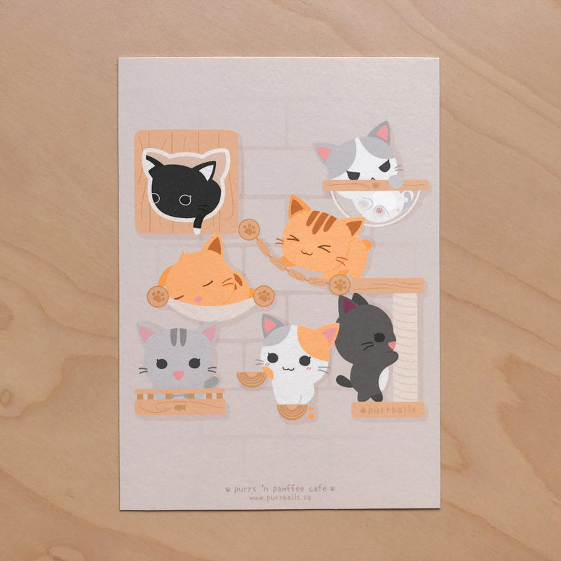 Purrs 'n Pawffee Cat Wall Art Print